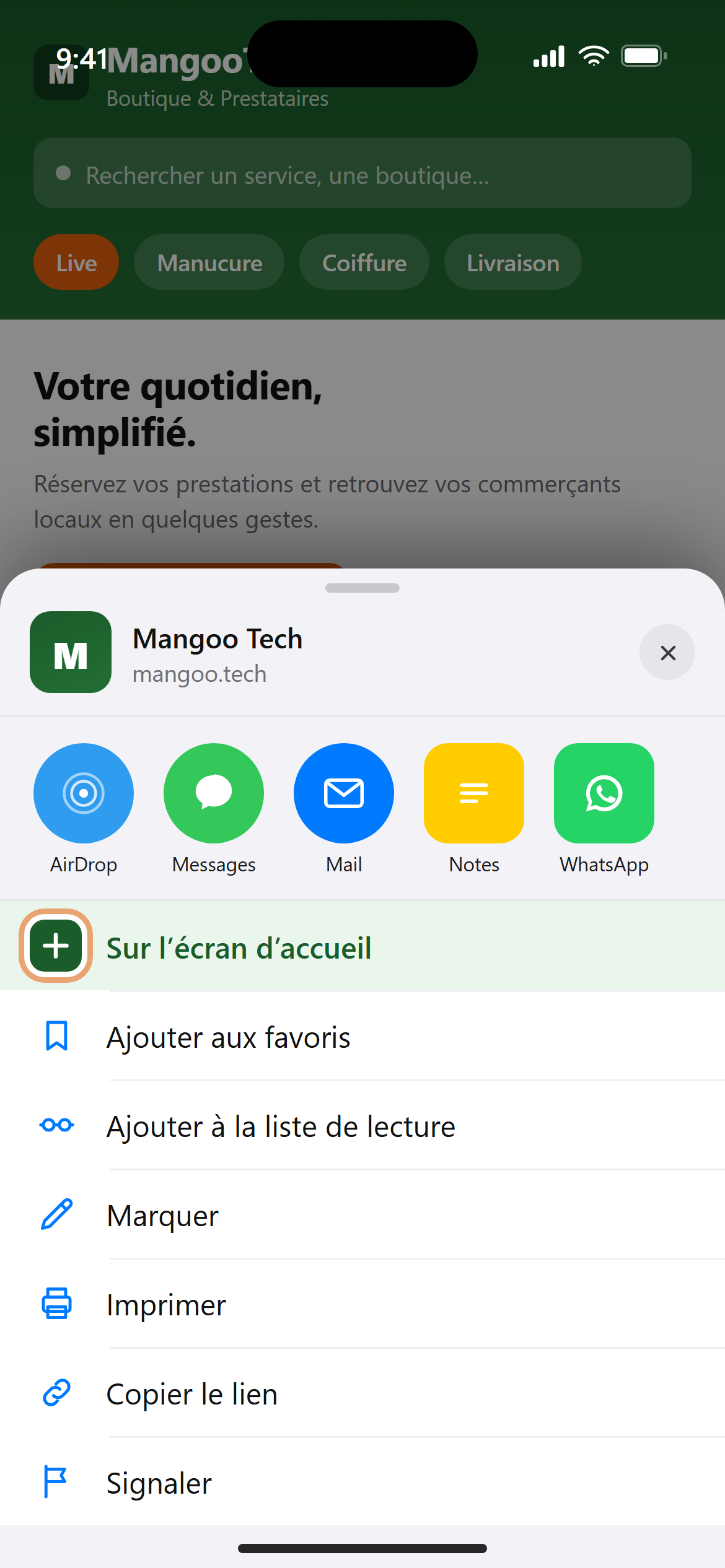 Étape 3 : choisir Sur l'écran d'accueil